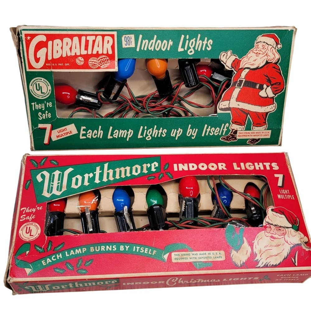2 Boxes Gibraltar Worthmore Christmas Tree Lights Indoor 7 Bulb String UNTESTED